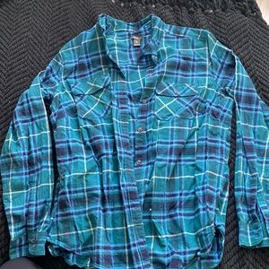 Eddie Bauer green and blue plaid flannel size large